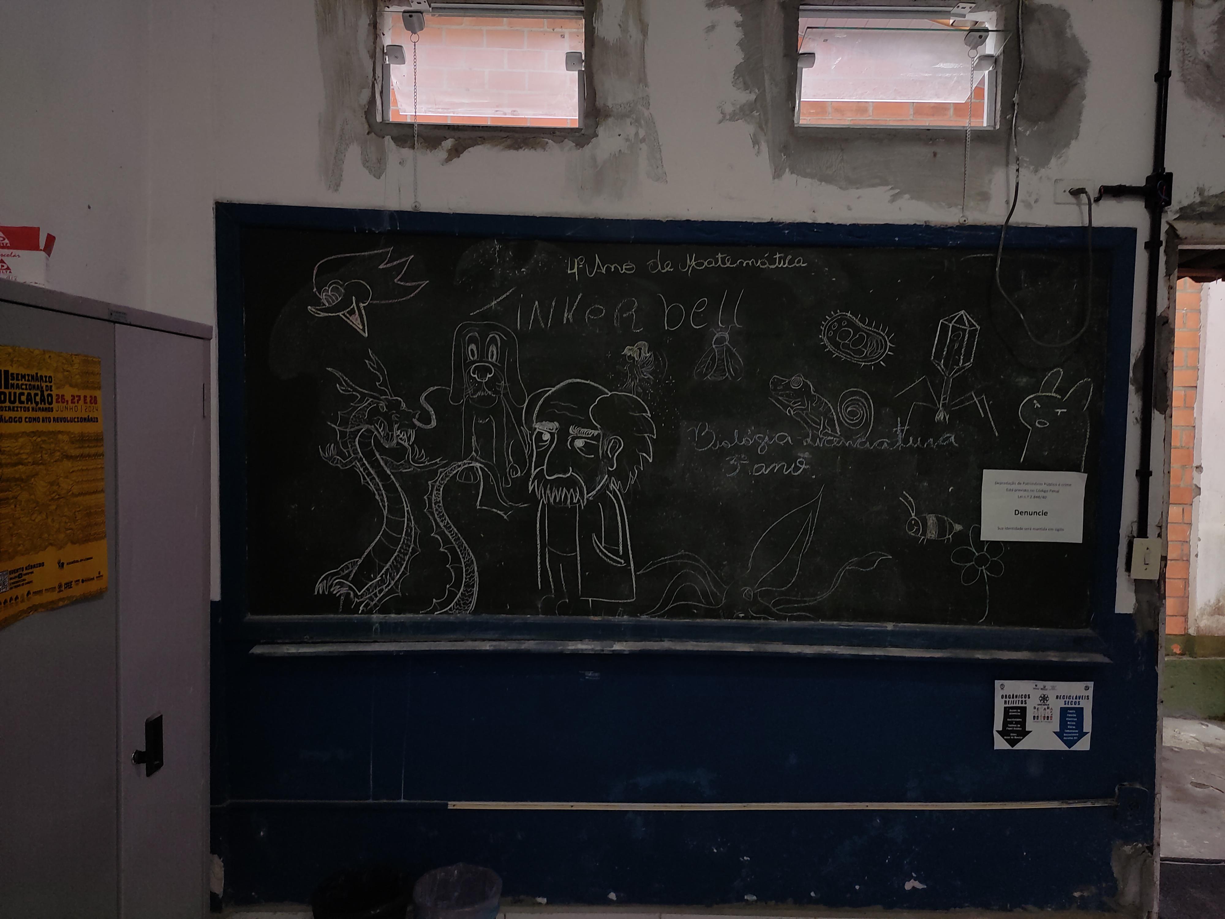 Board with a drawing from the math and biological sciences classes, spotted during a service call