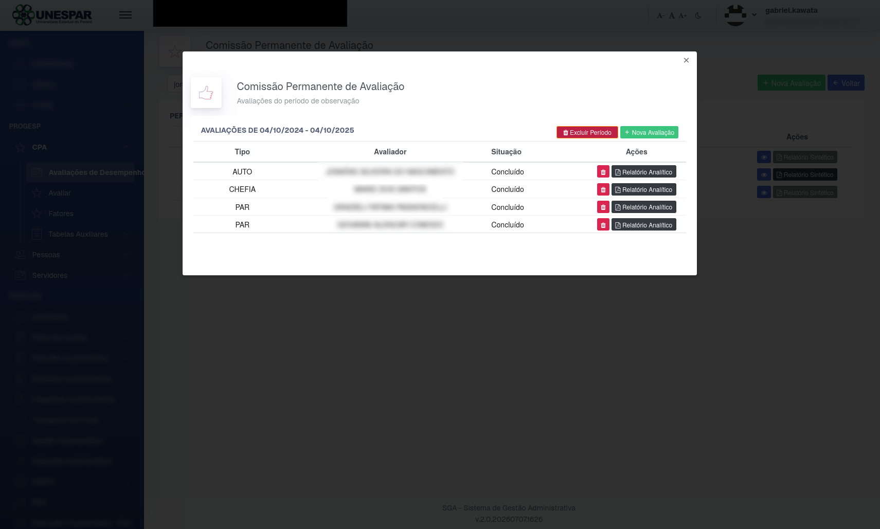 SGA screenshot: Employee evaluation listing